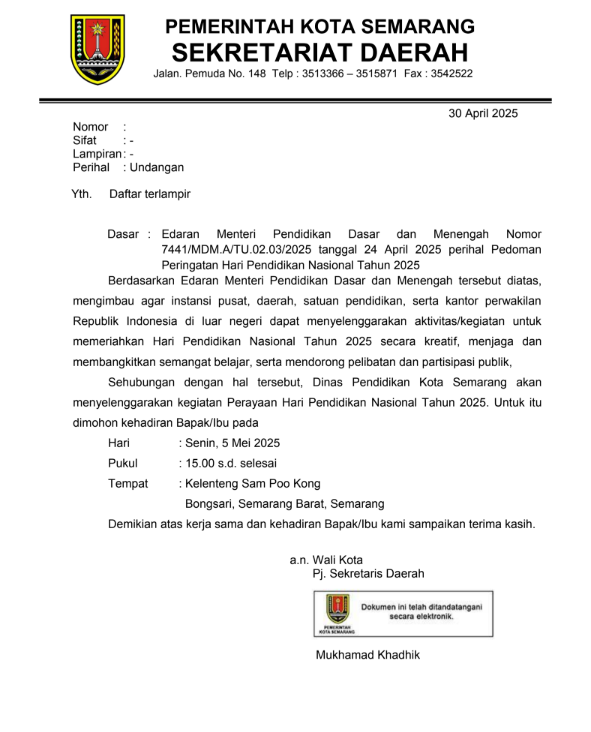Undangan Perayaan Hari Pendidikan Nasional Tahun 2025